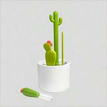 4pcs Cactus-Shaped Bottle Brush, Straw Brush, Multifunctional Cleaning Brush Set, Infant Milk Nipple Cleaner, All-Angle Gap Brush - Green - View 1