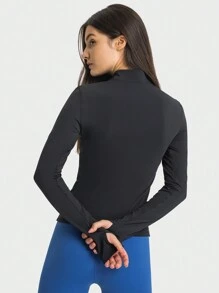 Women'S Long Sleeve Crop Top Quick Dry Cropped Workout Shirts Half Zip Pullover Running Athletic Shirt - Black - View 6