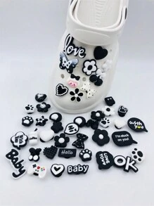 30pcs Cartoon Resin Black & White Butterfly And Flower Random Pattern Holes Shoes Decor Accessories Set (Random Design, 7-Hole Buckle) - Multicolor - View 5