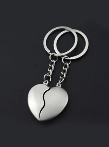 2pcs/Set Heart Shaped Couple Keychain, Men'S And Women'S Key Pendant, Metal Bag Pendant Decoration - Silver - View 3