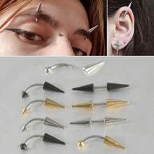 1 Pc Stainless Steel Spike Eyebrow Piercing Jewelry, Curved Barbell Vertical Labret Lip Rings, Spike Tragus Helix Earrings Rook Nose Bridge Rings For Women Men