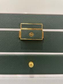 1pc Solid Color Pu Leather Cosmetic Box With Multiple Layers And Large Capacity For Makeup Tool Storage - Green - View 7