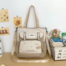 Khaki Canvas Tote Bag For Students, Women, Large Capacity, Commute, Work, Handbag, Shoulder Bag, 2023 New Arrival - Khaki - View 7