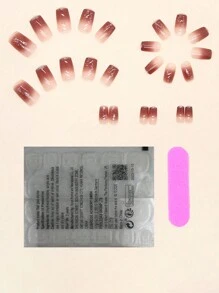 24入組短方形美甲貼紙,時尚、簡約、可愛和甜美的設計,讓您散發閃亮和時尚的風采,附1個果凍膠和1個指甲檔 - 彩色 - 查看 2