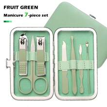 7入組不銹鋼修甲套裝 - 包括指甲刀,趾甲刀和去除老廣角器,附帶皮革旅行盒,非常適合男女和父親節禮物 - 綠色 - 查看 1