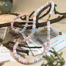 2pcs Holiday Style Rectangular Pearl Colored Shell Necklace (With Extension Chain) Bracelet Set Suitable For Women's Daily Wear (Gift Box) - Colorful Pearl Shell Necklace Set - View 4