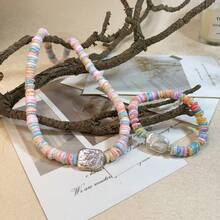 2pcs Holiday Style Rectangular Pearl Colored Shell Necklace (With Extension Chain) Bracelet Set Suitable For Women's Daily Wear (Gift Box) - Colorful Pearl Shell Necklace Set - View 5