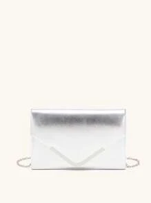 十字圖案腰帶,帶 V 形金屬扣,可拆卸鏈條,可斜挎 - 銀色 - 查看 2