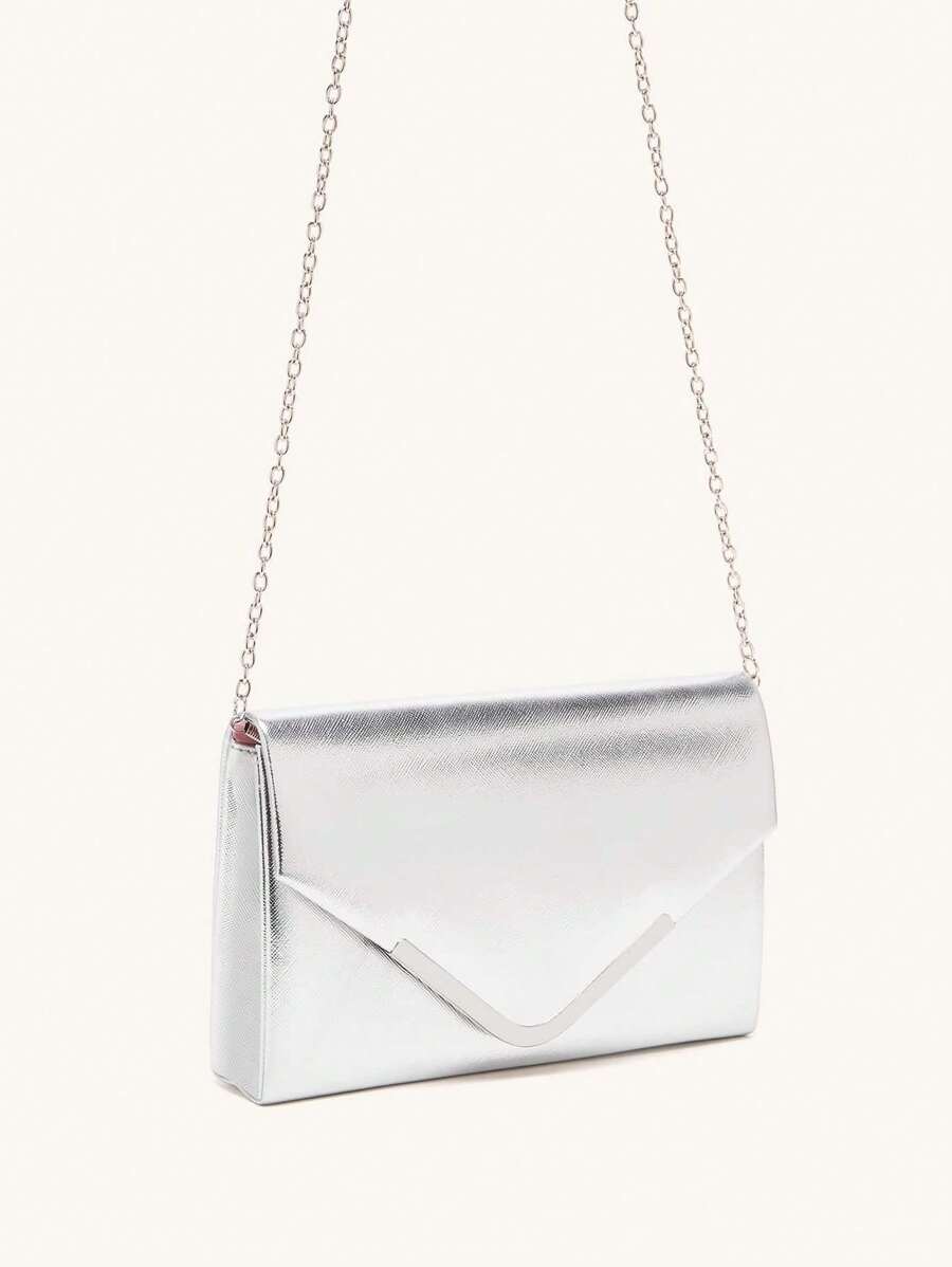 十字圖案腰帶,帶 V 形金屬扣,可拆卸鏈條,可斜挎 - 銀色 - 查看 1