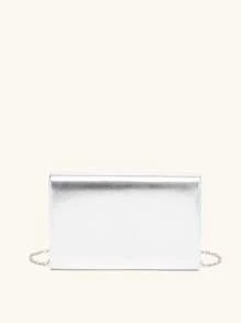 十字圖案腰帶,帶 V 形金屬扣,可拆卸鏈條,可斜挎 - 銀色 - 查看 3