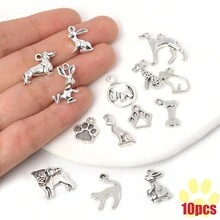 10入組可愛的diy項鍊吊墜-狗貓兔造型,適用於珠寶製作的手工材料配件 - 動物吊墜 - 查看 2
