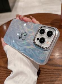 時尚鑲嵌羽毛閃爍亮片鍍膜鏡頭保護軟殼，適用於 iPhone 15 Pro Max 14 Pro Max 13 12 Pro 11，防震保護套 - 鏤空愛心 - 查看 2