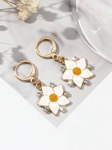 1pair Fashionable European & American Style Alloy Gold Plated Heart Shaped, Flower, Star, Cartoon Character, Etc. Water Drop Rhinestone Inlayed Ladies' Simple Dangle Earrings - Gold - View 12