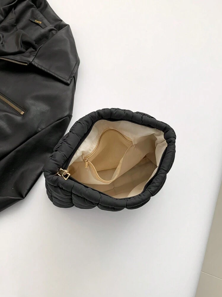 Bolsa Cosmética Multifuncional de Moda com Elástico, Overloque, Bordado e Xadrez, Embreagem Casual, Bolsa Pequena com Enchimento Quente, Organizador de Maquiagem, Bolsa de Armazenamento de Maquiagem, Mini Nécessaire, Estojo de Maquiagem de Viagem, Acessórios, Porta-Pincéis de Maquiagem, Recipiente de Maquiagem, Bolsa Cosmética, Essenciais de Viagem, Acessórios Femininos, Itens de Viagem, Bolsa de Maquiagem, Bolsas de Maquiagem, Nécessaire de Maquiagem, Volta às Aulas - Preto - Visão 4