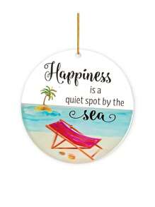 1入組8cm*8cm帶有沙灘椅和椰子樹和海邊圖案的亞克力圓形掛墜,詞語為'幸福是海邊的安靜角落',金繩專用禮物,適合家人和朋友,可作為旅行紀念品裝飾掛墜,日常裝飾掛墜,門把手裝飾,背包裝飾,臥室裝飾 - 彩色 - 查看 2