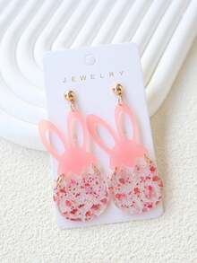 1 par de pendientes de Pascua con forma de conejo y huevo de acrílico, con diseño de oreja de conejo transparente y brillante, joyería divertida y personalizada, accesorio de regalo para fiestas - conejo - Ver 3