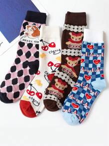 4對/包女中筒襪,抗菌排濕柔軟,舒適、休閒、多功能且時尚,適合日常穿著 - 彩色 - 查看 1