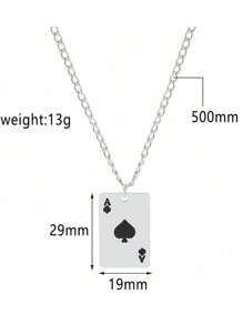 個性化時尚不鏽鋼黑桃撲克牌項鍊,適合日常穿戴 - 黑與白 - 查看 6