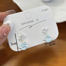 1pair Blue Ocean Starfish Design Sweet Star Shaped Earrings With Ice Texture For Girls - Multicolor - View 3