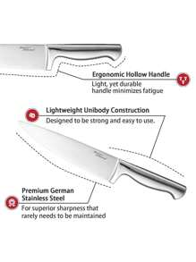 Marco Almond KYA28 14-Piece Stainless Steel Cutlery Kitchen Knife Set With Block,Built-In Sharpener - Silver - View 4