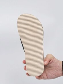 女式圓頭低跟平底涼鞋,夏季戶外度假休閒舒適抗滑平底拖鞋 - 黑色 - 查看 5