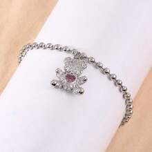 【銅製微鑲】可愛而敏捷的熊珠狀不銹鋼手鍊,中性珠寶禮物 - 銀色 - 查看 5