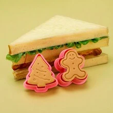 4pcs Christmas Cookies Stamp, Baking Tools Embossed Cookie Cutter, Biscuit Mold - Pink - View 4