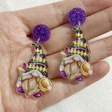 1對簡約的歐美式誇張瑪蒂格拉皇冠羽毛套環耳環,瑪蒂格拉節日禮物和裝飾,秋冬新品 - 藍色 - 查看 5