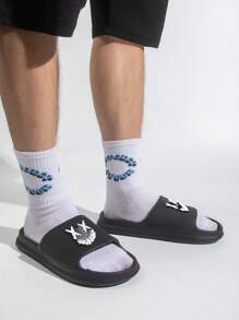 Men's Fashionable Cartoon Patterned Casual Vacation Slipper, Anti-Skid, Wear-Resistant And Suitable For Daily, Home And Bathroom Use - Black - View 2