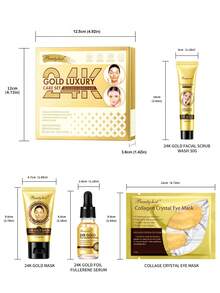 Beauty Host 1 Set Travel Size 24K Gold Skin Care Kit, Luxury 4-Piece Mini Gift Set For Women, With Gold Serum/ Collagen Eye Mask/ Facial Scrub/ Gold Mud Mask/Under Eye Patch, Wrinkle Smooth Anti Oxidant And Purifying Skin - Gold - View 4