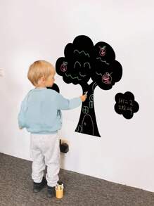 1PC  Black Tree Shape DIY Chalkboard Sticker Message Memo Erasable Children's Home Self-Adhesive Learning Drawing Graffiti Wall Sticker,43.7*16.93inch - Black - View 1