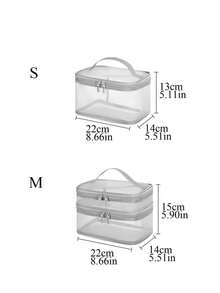 1pc Double Layer Mesh Makeup Bag, High Capacity Portable Travel Toiletry Bag - Grey - View 2