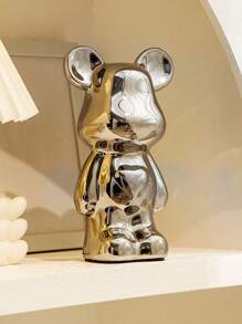 1只銀色陶瓷豪華熊餅雕像,高端客廳軟裝飾品,電視櫃、酒櫃,可愛卡通熊玩具 - 一隻銀色小熊 - 查看 1