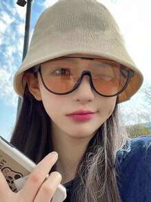 1 件棕色镜框 Y2k 时尚女士眼镜，复古风格 - 黑色 - 查看 1