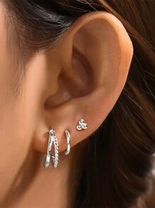 3Pcs	Women Earring Triangle  925 Sterling Silver Vintage Stud Earring 18K Gold Plated Perfect For Daily Wear As Festival Gift Fine Jewelry - Silver - View 8