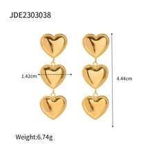 1pair Fashionable Rust-Free Triple Heart Pendant Earrings & Necklace Set For Women, Beach Party & Summer Travel Gift Box - Gold - View 7