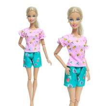 1套時尚多色系波點裙子襯衫,牛仔格子裙,每日休閒穿搭配件,適用於11.8英寸玩偶（不包括玩偶） - 珊瑚粉 - 查看 1