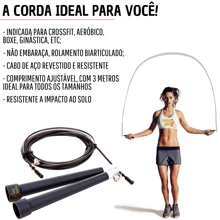 Corda De Pular Crossfit Speed Rope Rolamento Profissional Fit - Preto - Visão 2