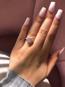 MOONSO 2023 Heart Shape Pink Silver Color Cute Fashion Big Size Promise Ring For Women Girl Party Gift Finger Free Shipping Items Korean R1707