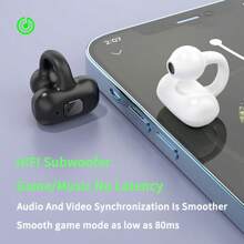 第四代骨傳導概念藍牙耳機,小型耳夾耳環,高保真立體聲tws運動遊戲無線耳機,附帶麥克風 - 黑色 - 查看 5