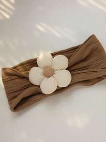 1個春夏款淺卡其色嬰幼兒頭帶,裝飾有花瓣,時尚可愛的髮飾,可保護嬰兒腦袋上的軟點 - 咖啡棕 - 查看 2
