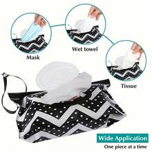 1pc Portable Tissue Holder, Refillable Plastic Wet Wipe Bag, Tissue Pouch For Travel, Wet Wipe Case, Wipe Dispenser With Lid, Bathroom Accessories - Gray Pattern - View 2