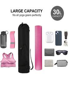 Yoga Mat Bag With Water Bottle Holder And Bottom Wet Pocket, Multifunctional Storage Bag With Strap - Black - View 4