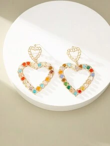 1 Pair Exaggerated Geometric Crystal Bead Wrapped Heart-Shaped Iron Earrings Suitable For Women'S Daily Wear. - Heart-shaped - View 1