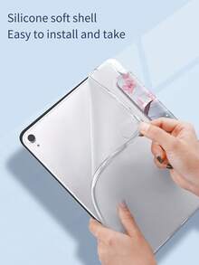 Beautiful Cherry Blossom & Snow Mountain Pattern Painted Silicone Tablet Protective Case With Pencil Holder, Shockproof, Sleep/Wake Function, Compatible With Samsung, Huawei, Xiaomi, Ipad - Multicolor - View 2