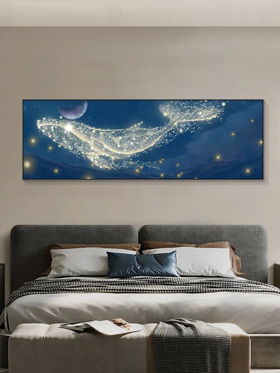 1pc Starry Whale Wall Art For Living Room, Modern Luxury Bedroom Head Decor Painting, Frameless - Multicolor - View 1