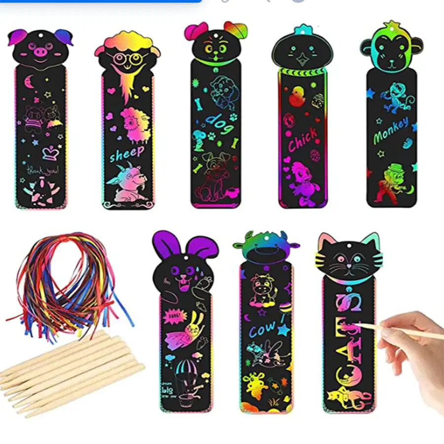 12pcs, Bookmark, Animal DIY, Scratch Painting, Alien Hanging Painting, Colorful Scratch Paper, Children's Painting Scratch Painting - 12 Animal Bookmarks - View 3
