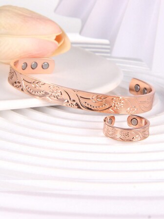 1PC/ Set Magnetic Copper Bracelet For Women Men, Plain Design Copper Cuff Bracelet, Copper With 6pcs Magnets, Copper Ring For Men, Adjustable Magnetic Bangles Jewelry Gifts