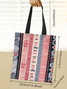 1pc Botanical Flower Pattern Digital Printed Canvas Tote Bag - Dark Grey - View 2