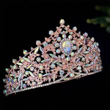 歐美婚禮皇冠髮箍婚禮配件女王皇冠合金頭帶髮飾 - 玫瑰金色 - 查看 7